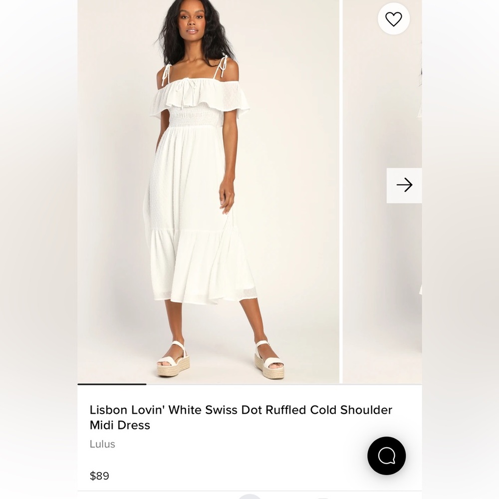 Lulus Lisbon Lovin' White Swiss Dot Ruffled Cold Shoulder Midi Dress - size L